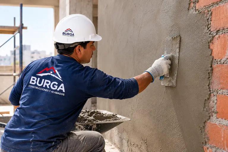 Tarrajeo de pared en obra